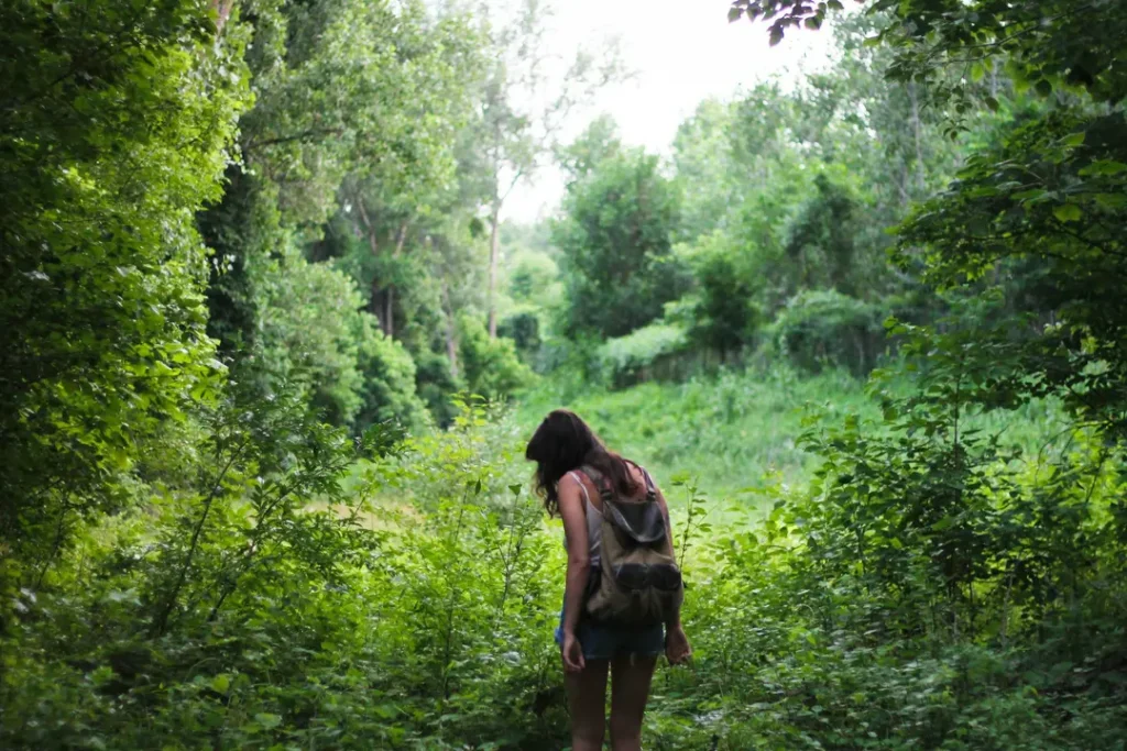 Minimalist hiker practicing effortless exploration in the wilderness, Dao-inspired outdoor philosophy